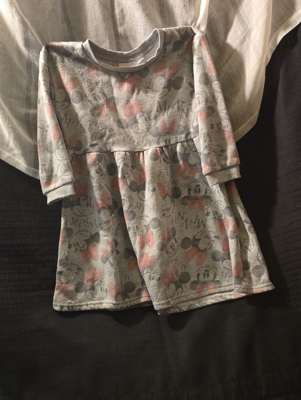 Disney Gray and Pink Minnie Mouse Long Sleeve Casual Dress